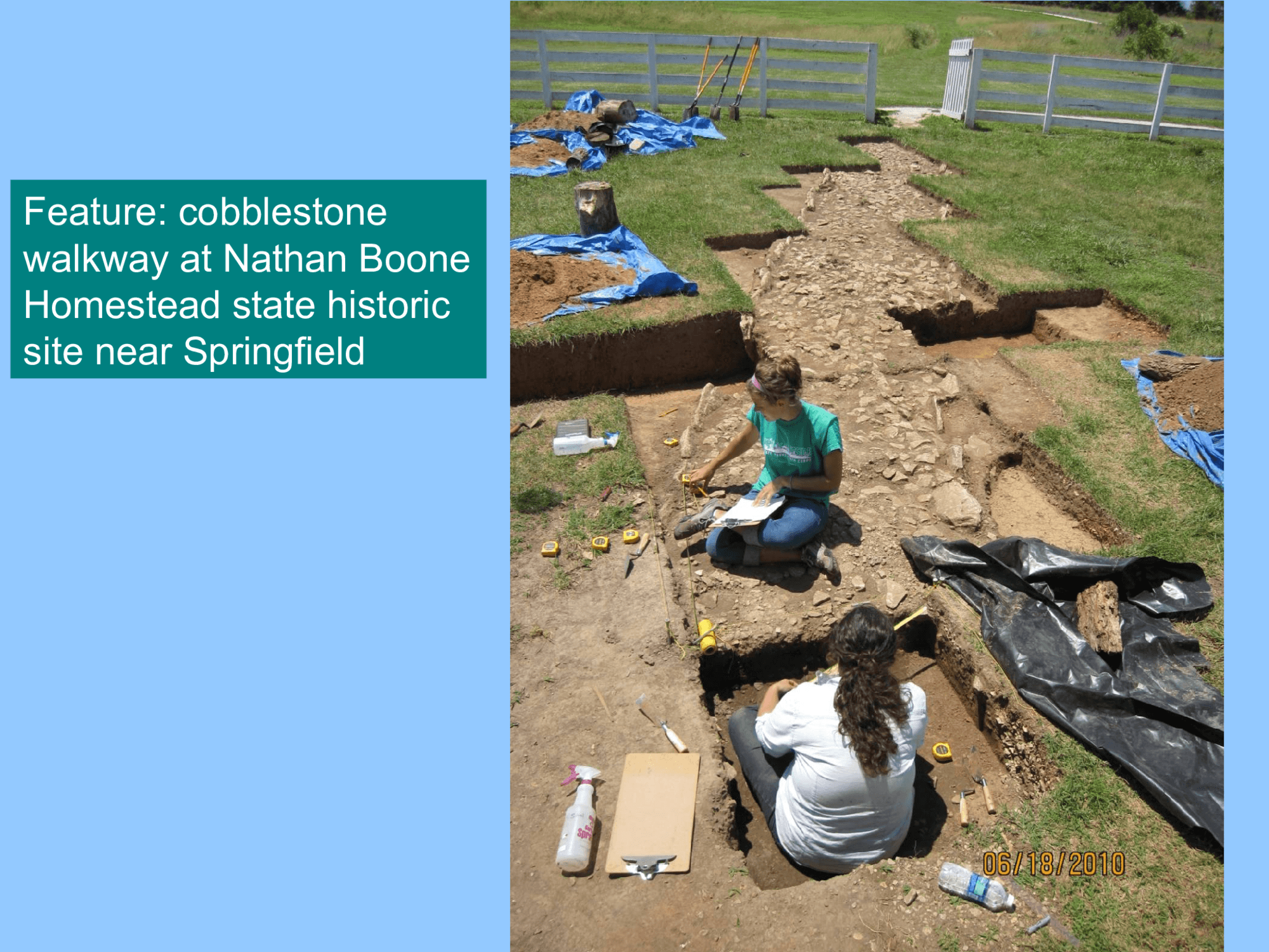 Feature: cobblestone  walkway at Nathan Boone  Homestead state historic  site near Springfield