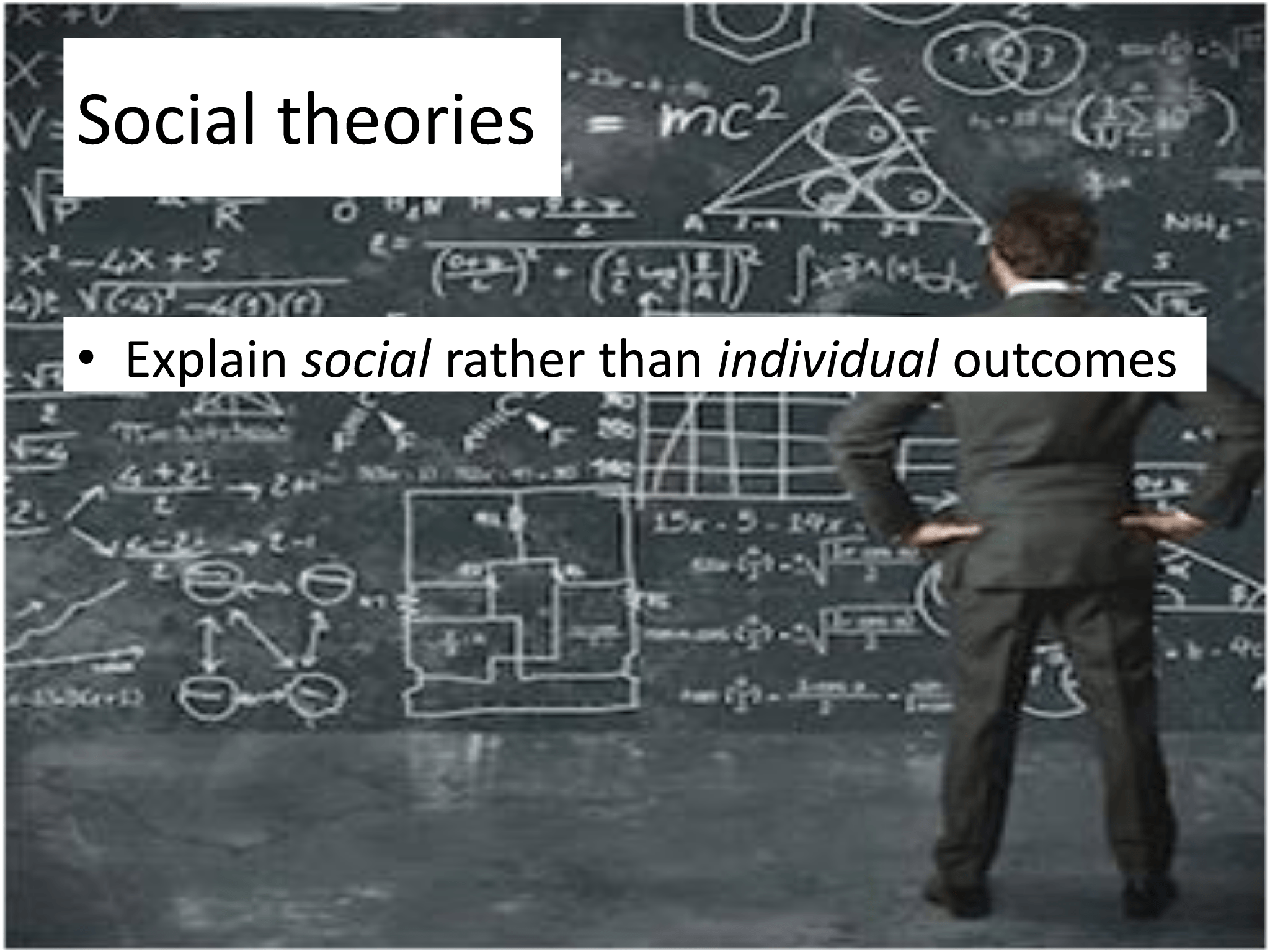 Social theories • Explain  social rather than  individual outcomes