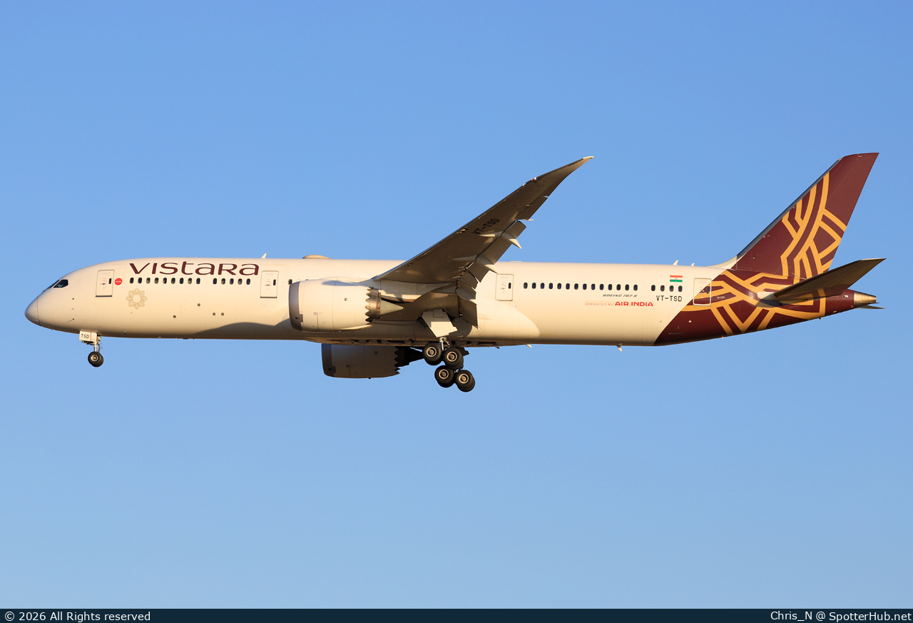 Photo of VT-TSD - Boeing 787-9 Dreamliner operated by Vistara