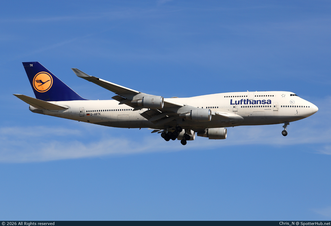 Photo of D-ABTK - Boeing 747-430 operated by Lufthansa