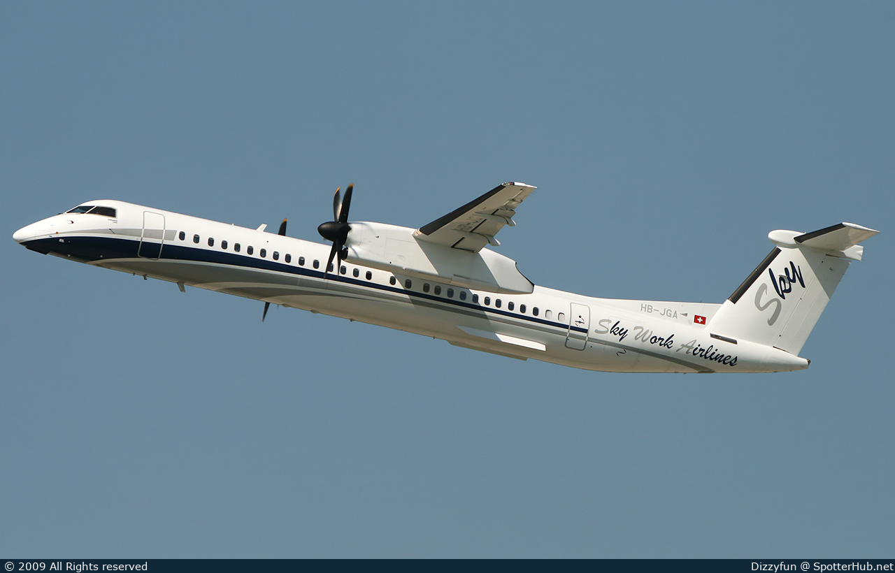 Photo of HB-JGA - Bombardier DHC-8-402 Dash 8 Q400 operated by SkyWork Airlines