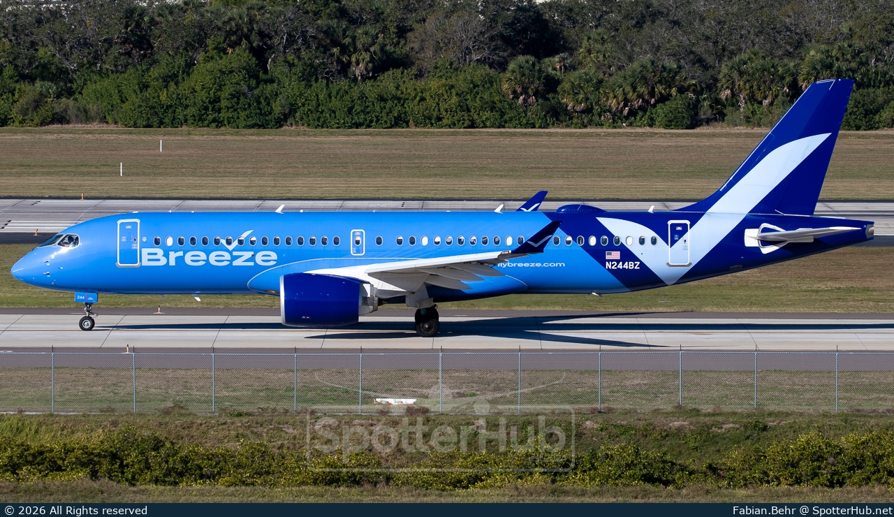 Photo of N244BZ - Airbus A220-300 operated by Breeze Airways