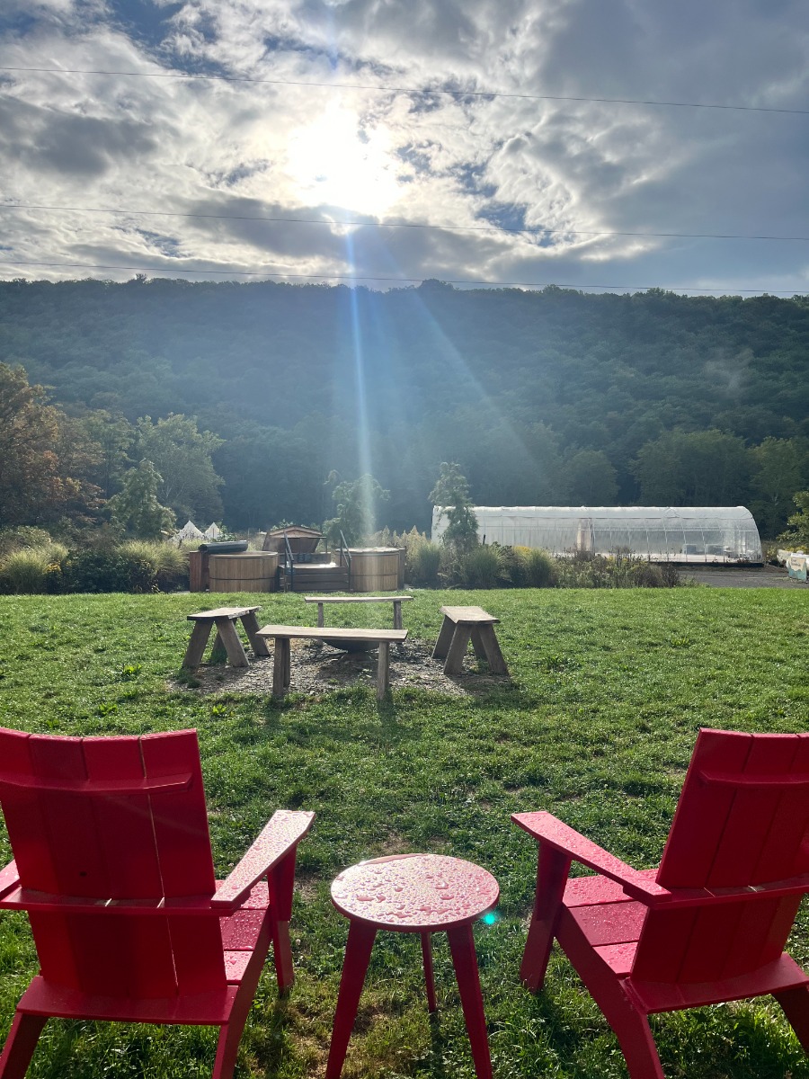 Fire tubs and gathering area at River Mountain