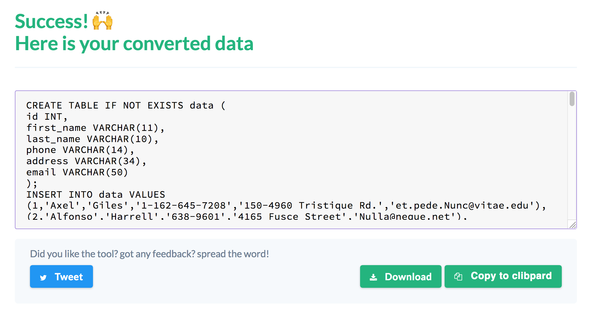 convert sql to csv