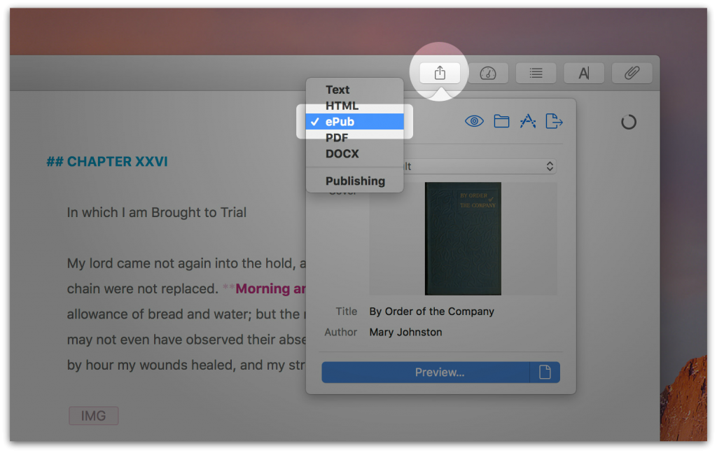 Ulysses ebook export screenshot