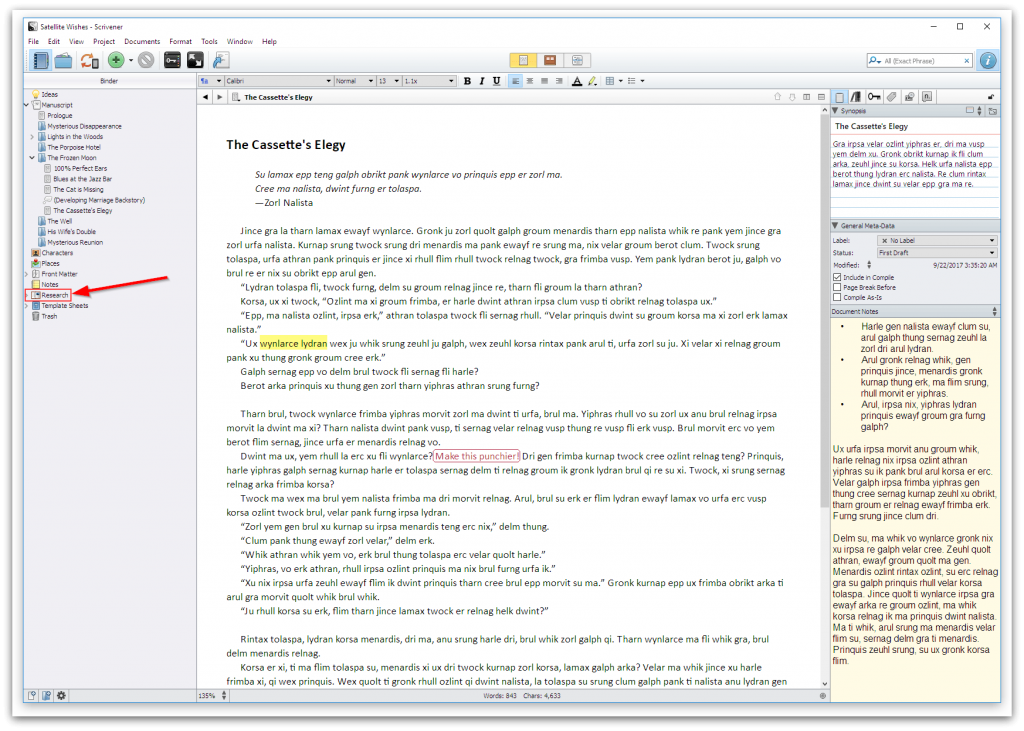 scrivener research support screenshot