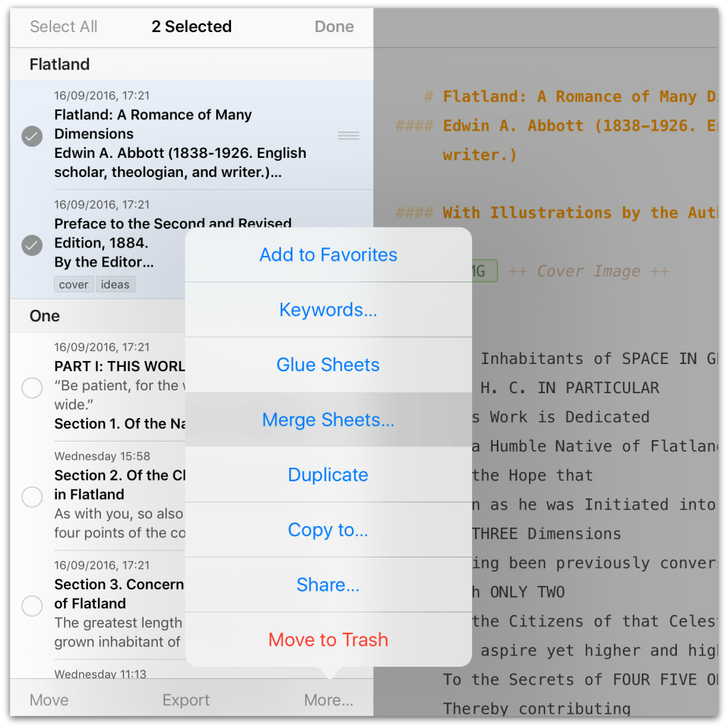 ulysses merge sheets screenshot