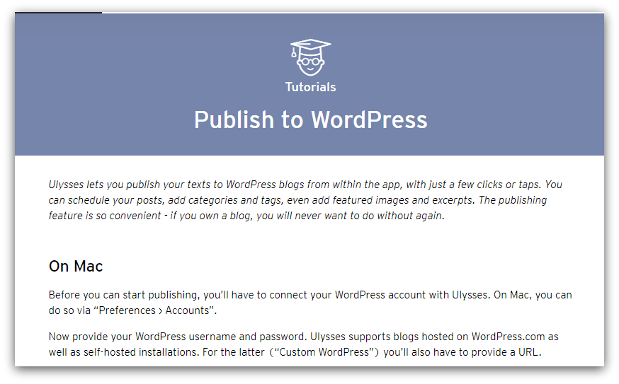 ulysses wordpress publishing screenshot