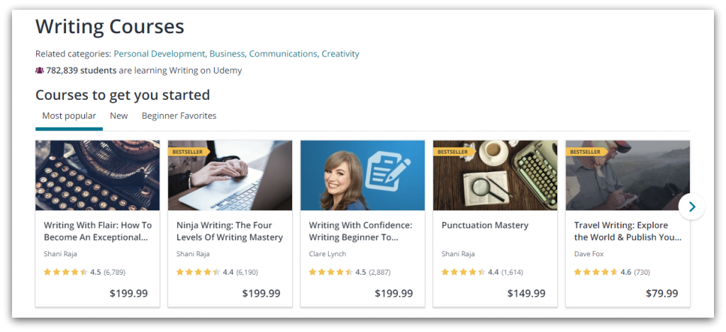 udemy writing course screenshot 