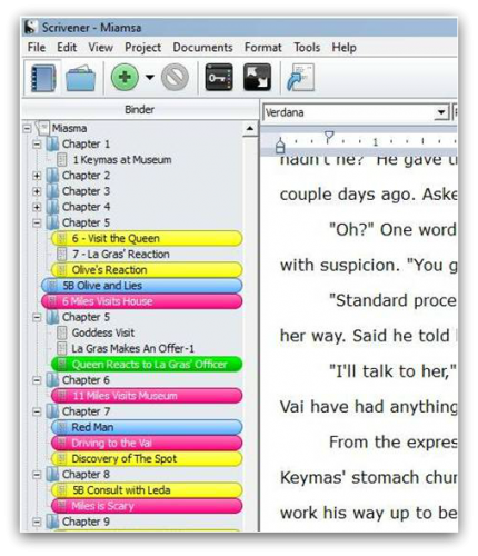 Scrivener color coding example