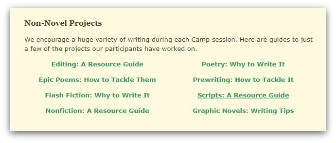 camp nanowrimo resources