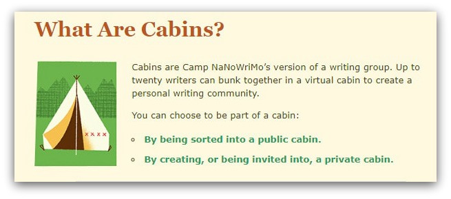 camp nanowrimo cabins