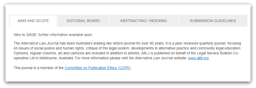 screenshot of journal's scope and aims