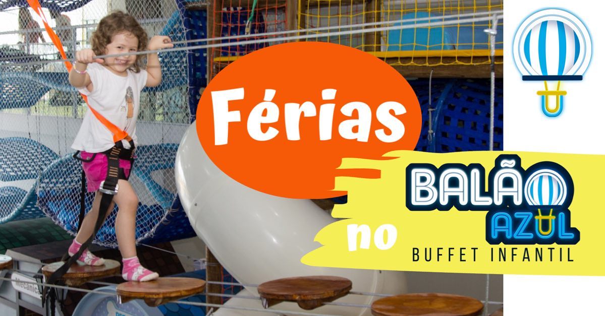 Sem saber o que fazer com a criançada nas férias aqui em Boituva? Seus problemas acabaram! Olha só o que teremos no @balaoazulbuffet !

FÉRIAS NO BALÃO AZUL - Uma Semana Inteira de Diversão!! O que fazer com a criançada durante as Férias Escolares??
Foi pensando nisso que o Balão Azul mais uma vez inovou e criou as Férias mais Animadas de Boituva. Tardes cheias de brincadeiras, atividades, comidinhas deliciosas e muitas surpresas, que irão deixar as férias escolares inesquecíveis!! Todos os dias serão dias de diversão e alegria no melhor Buffet Infantil de Boituva.
Todas as atrações estarão funcionando normalmente para todas as idades,
além de brincadeiras e uma deliciosa alimentação no meio da tarde.
Garanta já o lugar do(s) seu(s) filho(s). De 20 a 24/01 das 13h às 17h
Pacote semanal: R$ 195,00
Período avulso: R$ 45,00

O que teremos?
- Muitas brincadeiras comandadas pelo nosso incrível time de monitores, que irão promover integração, desenvolver coordenação motora, espírito de equipe, criatividade, concentração e socialização.
- Hora do lanchinho
- Oficinas criativas
- Pintura facial
- Tudo isso e ainda: - tirolesa, arvorismo e escalada
- casinhas lúdicas - brinquedão