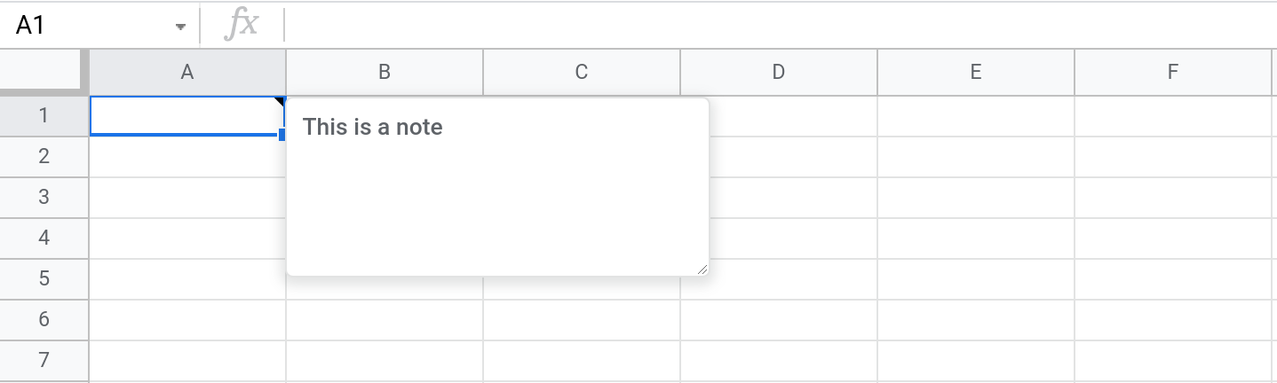 A screenshot of a note in a Google Sheets spreadsheet.