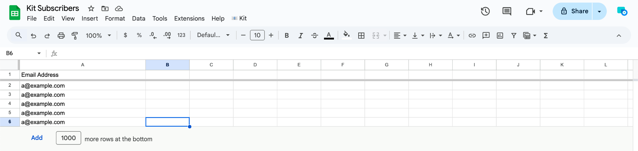 A screenshot of a Google Sheets spreadsheet titled