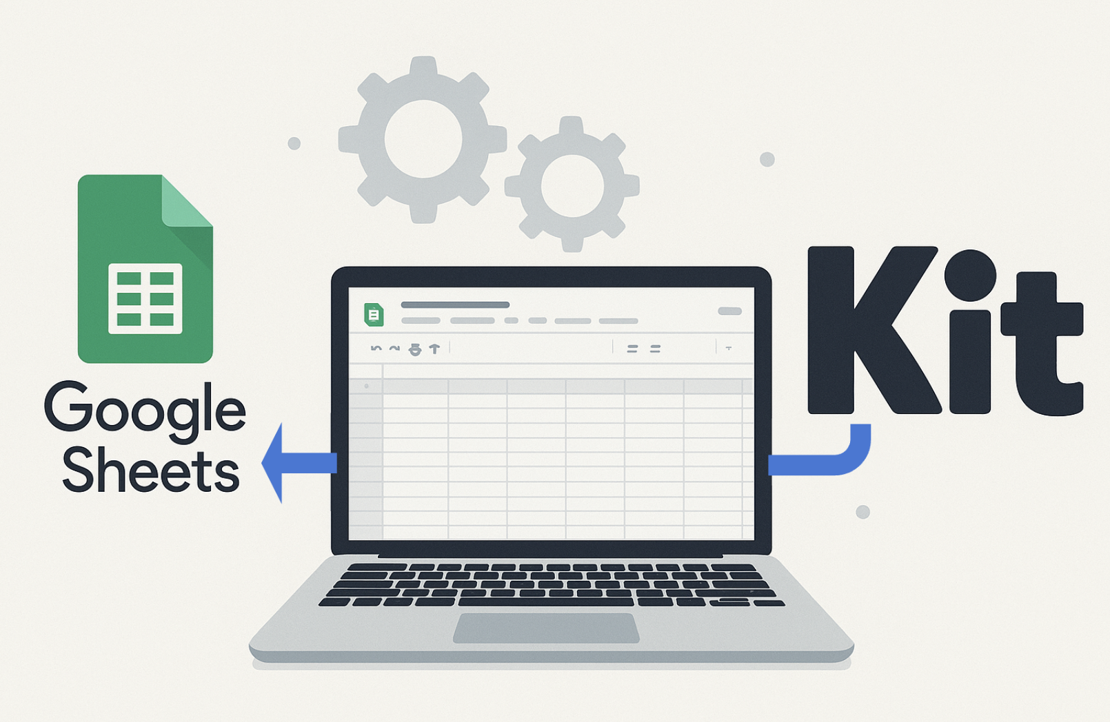 Illustration showing data flowing from Google Sheets on a laptop to a