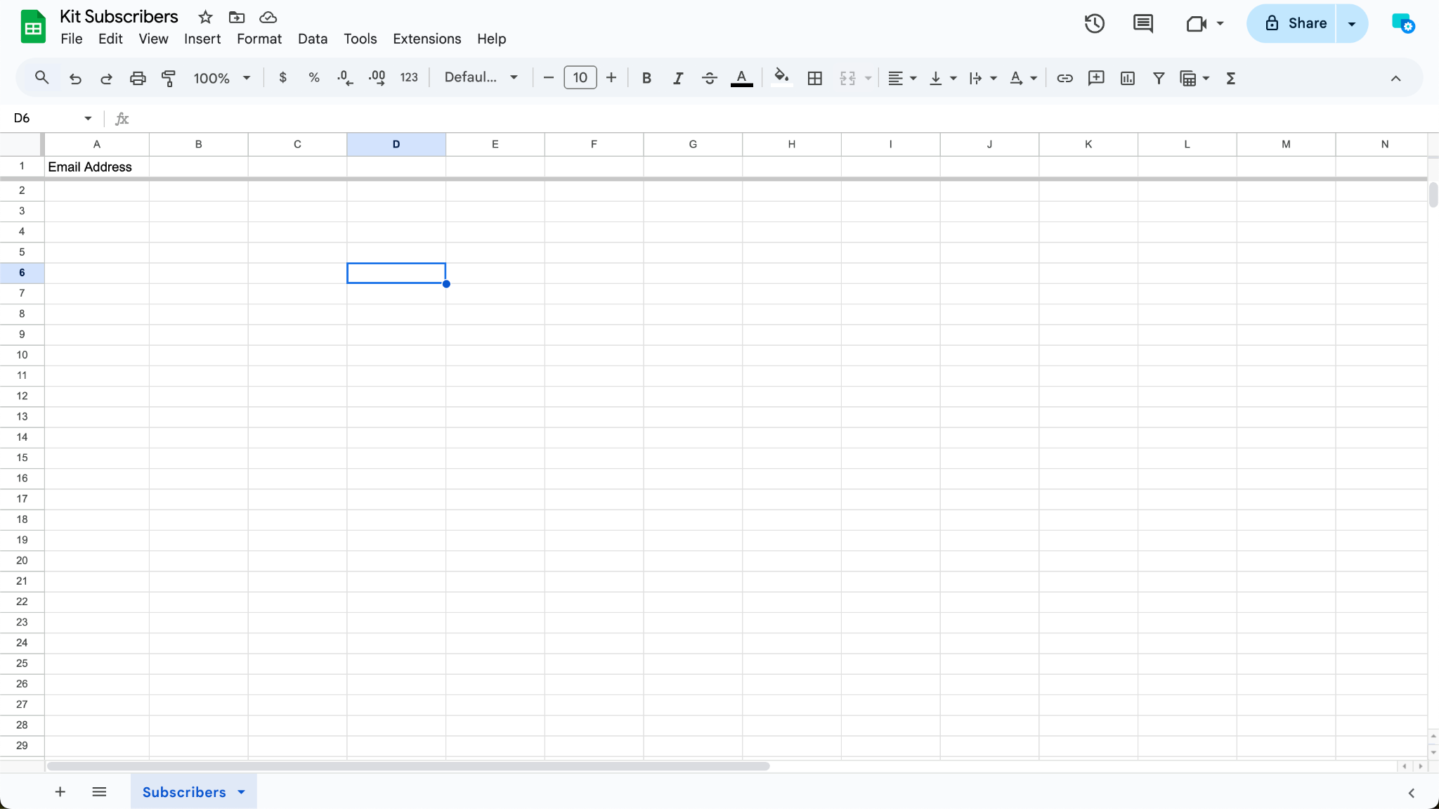 Screenshot of a Google Sheets spreadsheet titled