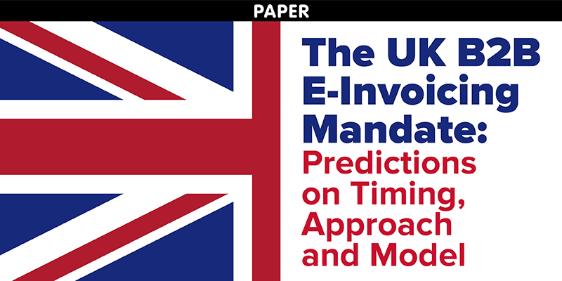 Union Jack flag on the left hand side of the image with the title The UK B2B E-Invoicing Mandate: Predictions on Timing, Approach and Model on the right