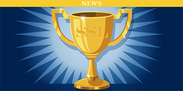 Gold trophy on a blue background with a gold banner at the top reading NEWS