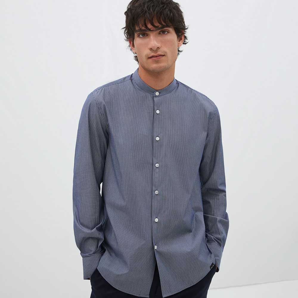 ADOLFO DOMINGUEZ<br/>Camisa de algodón de hombre Adolfo Dominguez rayas blanco y azul