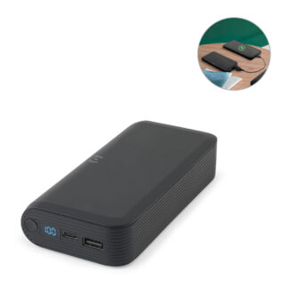 BECKER 20. Power bank da 20'000 mAh in ABS riciclato (100% rABS) con caricatore wireless superveloce da 15W