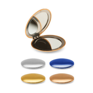 KAYLA. Specchio rotondo bifacciale in alluminiocon chiusura magnetica