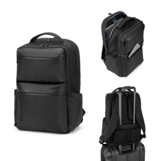 COPENHAGEN. Zaino in twill riciclato idrorepellente con due ampie tasche anteriori da 17'3'