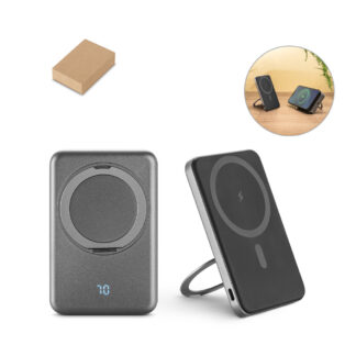 WARSHEL 5. Power bank magnetico da 5'000 mAh con caricatore wireless superveloce da 15W in ABS riciclato (100% rABS) con supporto