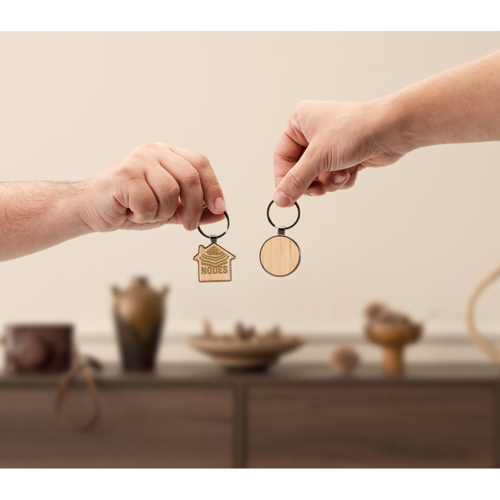 GASTON ROUND. Portachiavi in ferro con forma rotonda in zinco e bambù - immagine 4