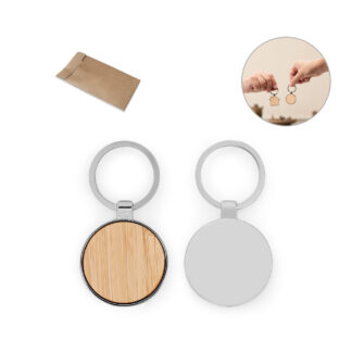 GASTON ROUND. Portachiavi in ferro con forma rotonda in zinco e bambù