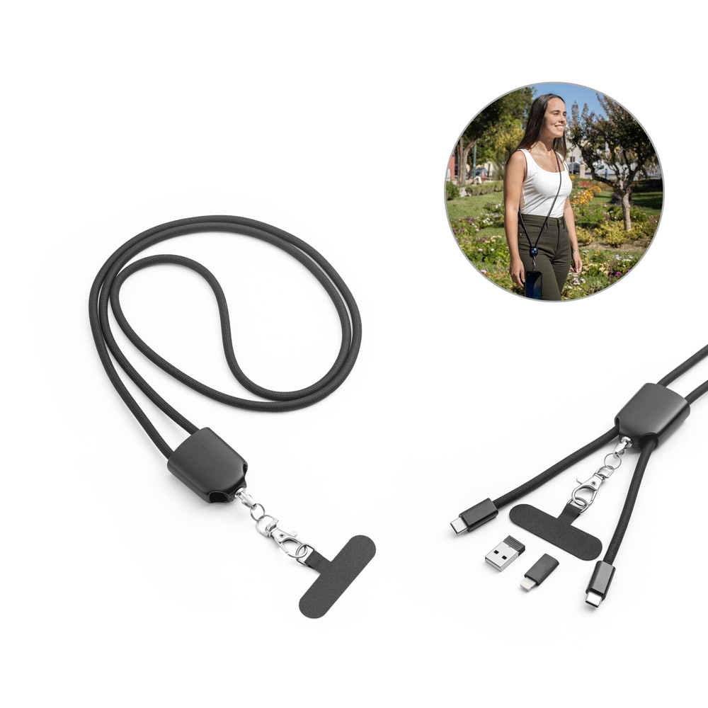 ZEWAIL. Cordino Lanyard con supporto per smartphone incluso, cavo USB-C e diversi adattatori in ABS riciclato e TPE riciclato