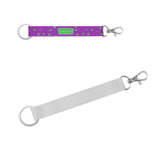 CRAWLEY. Lanyard corto in poliestere per stampa a sublimazione con anello standard e moschettone