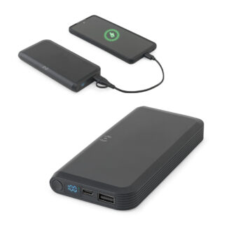 BECKER 10. Power bank da 10'000 mAh in ABS riciclato (100% rABS) con caricatore wireless superveloce da 15W