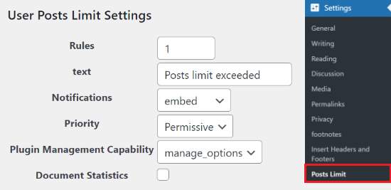 limiting posts by users settings