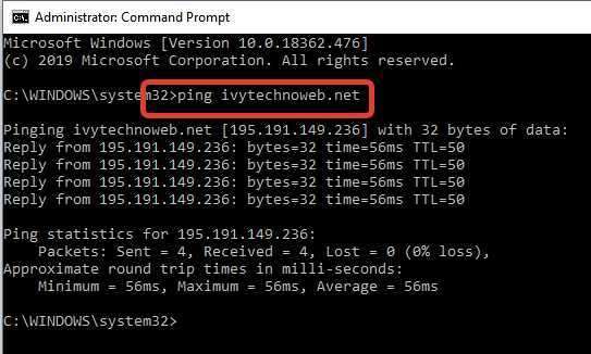 **ping ivytechnoweb.net**