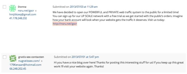 spam comments