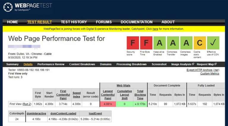web page test