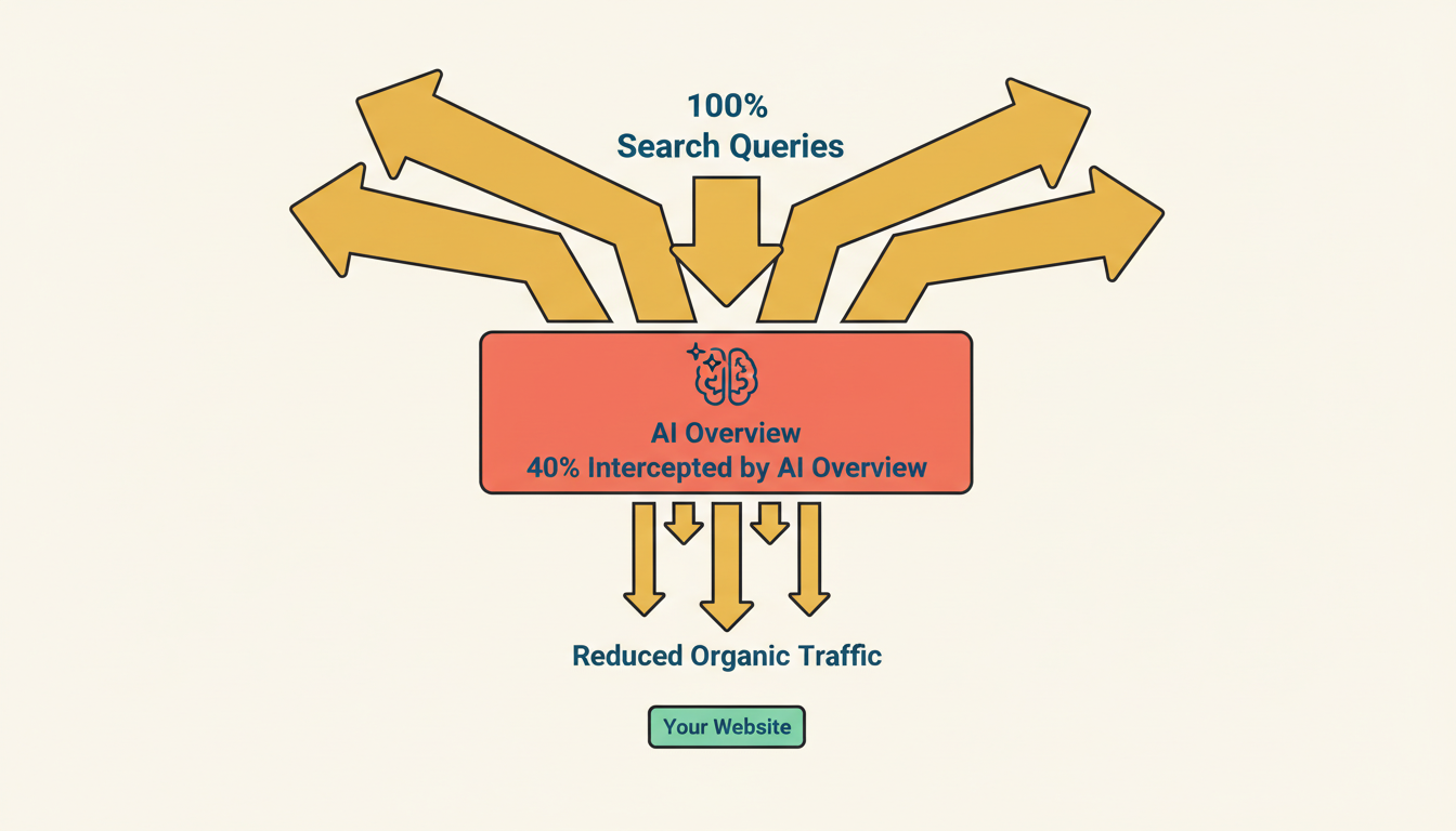 AI Overviews intercept search traffic before users reach organic results — up to 40 percent of queries never make it past the AI-generated answer
