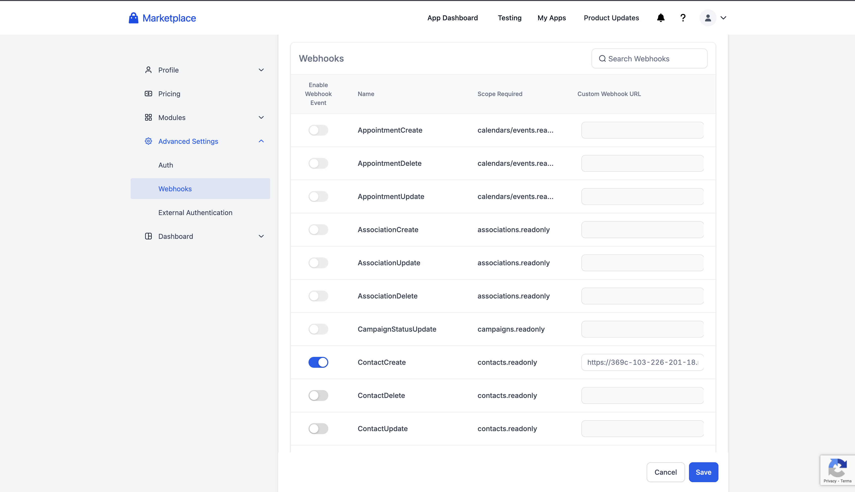 Webhook URL Configuration