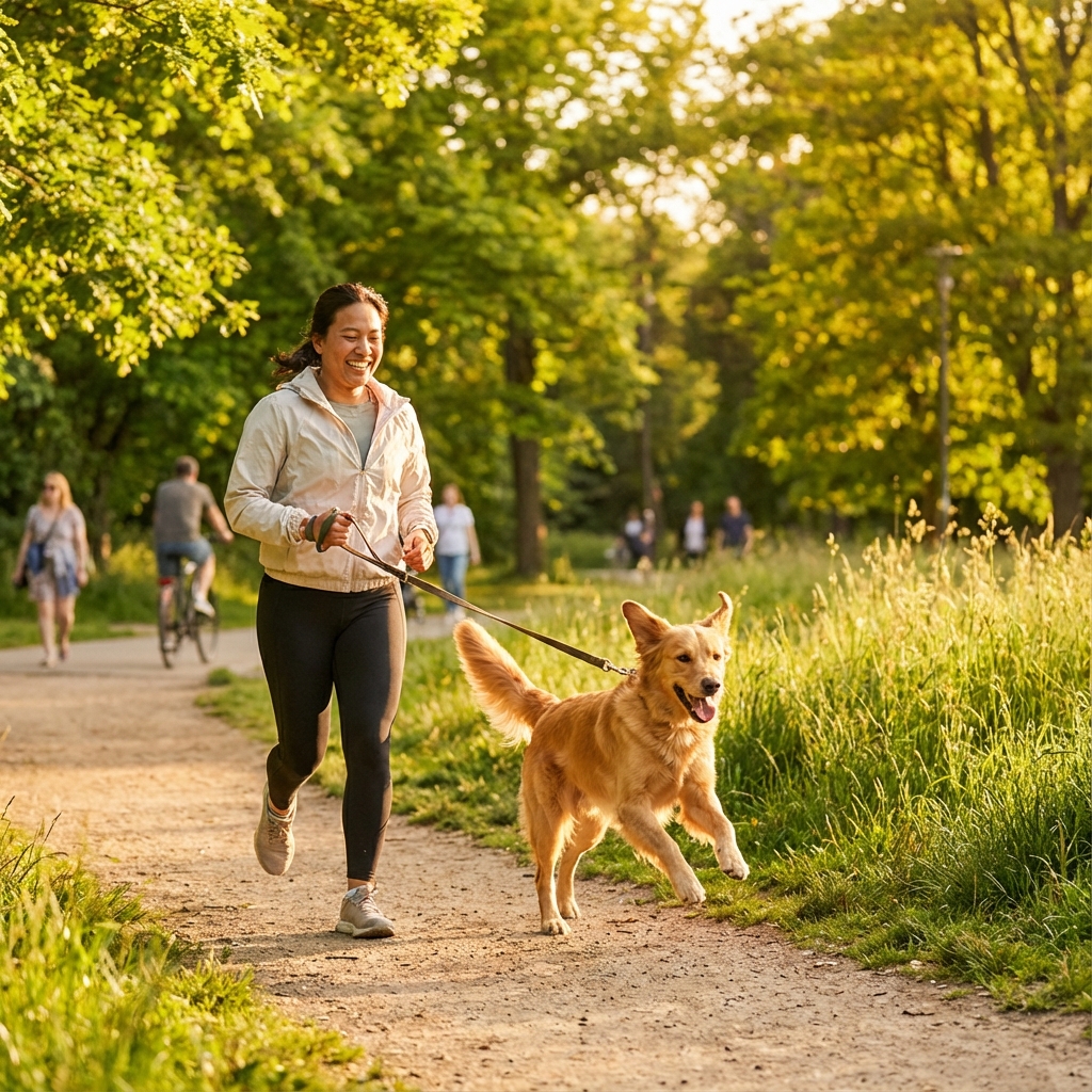 Dog enjoying a walk in the park