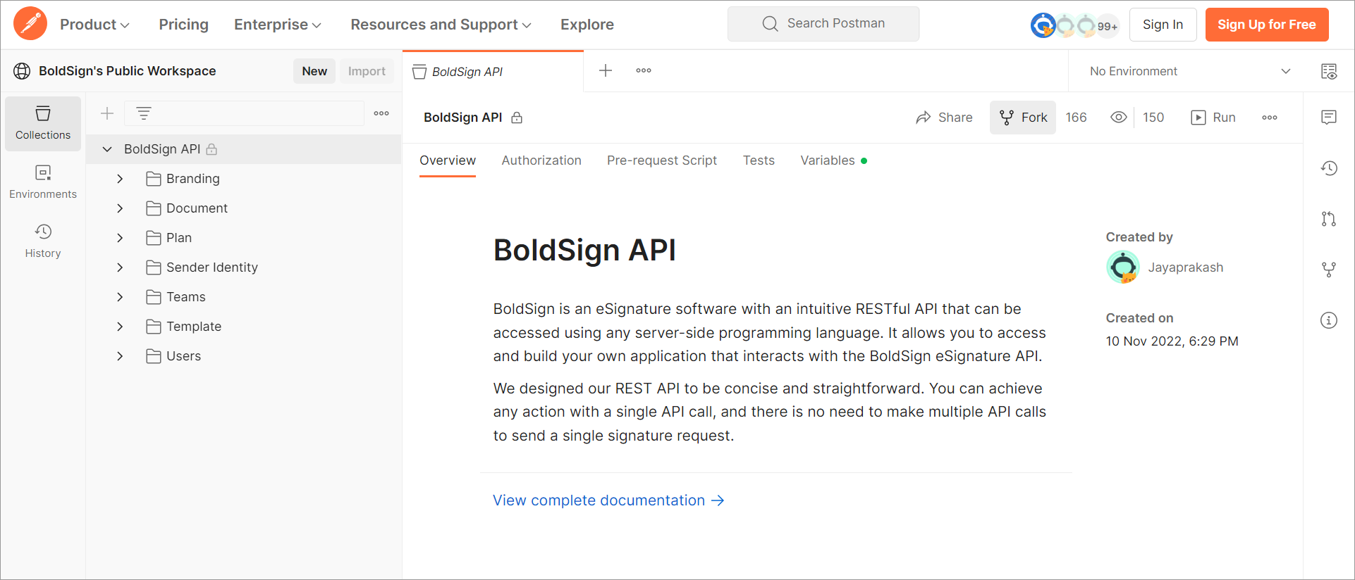 BoldSign API collection in Postman