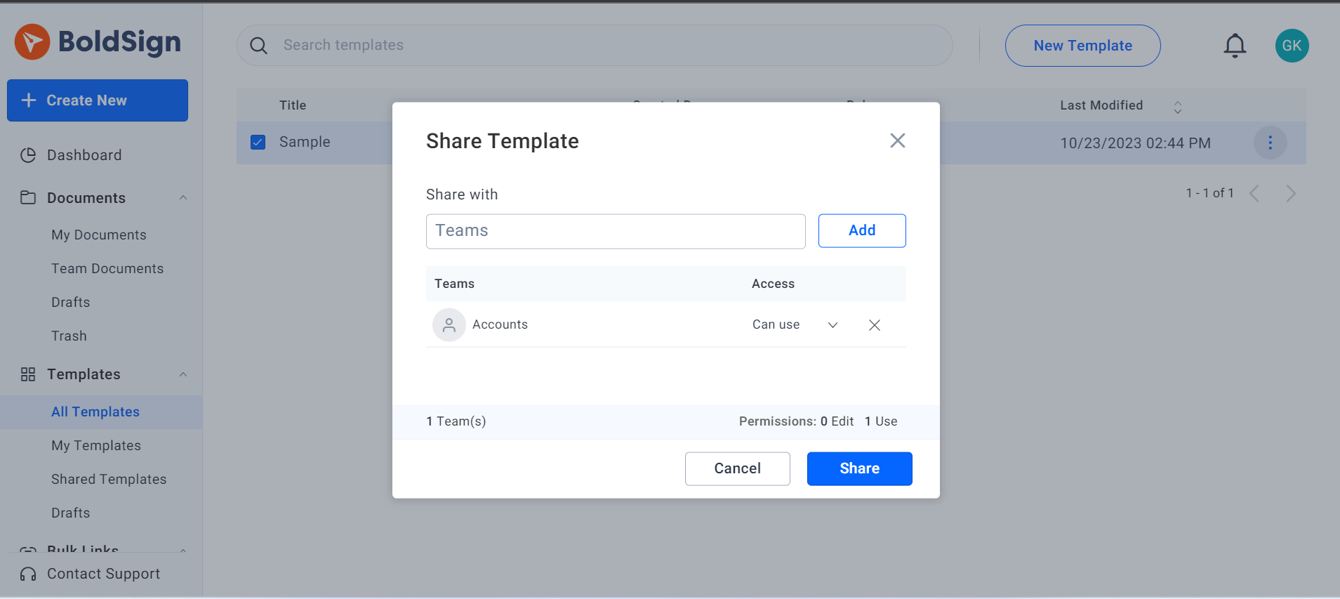 Template sharing within your team