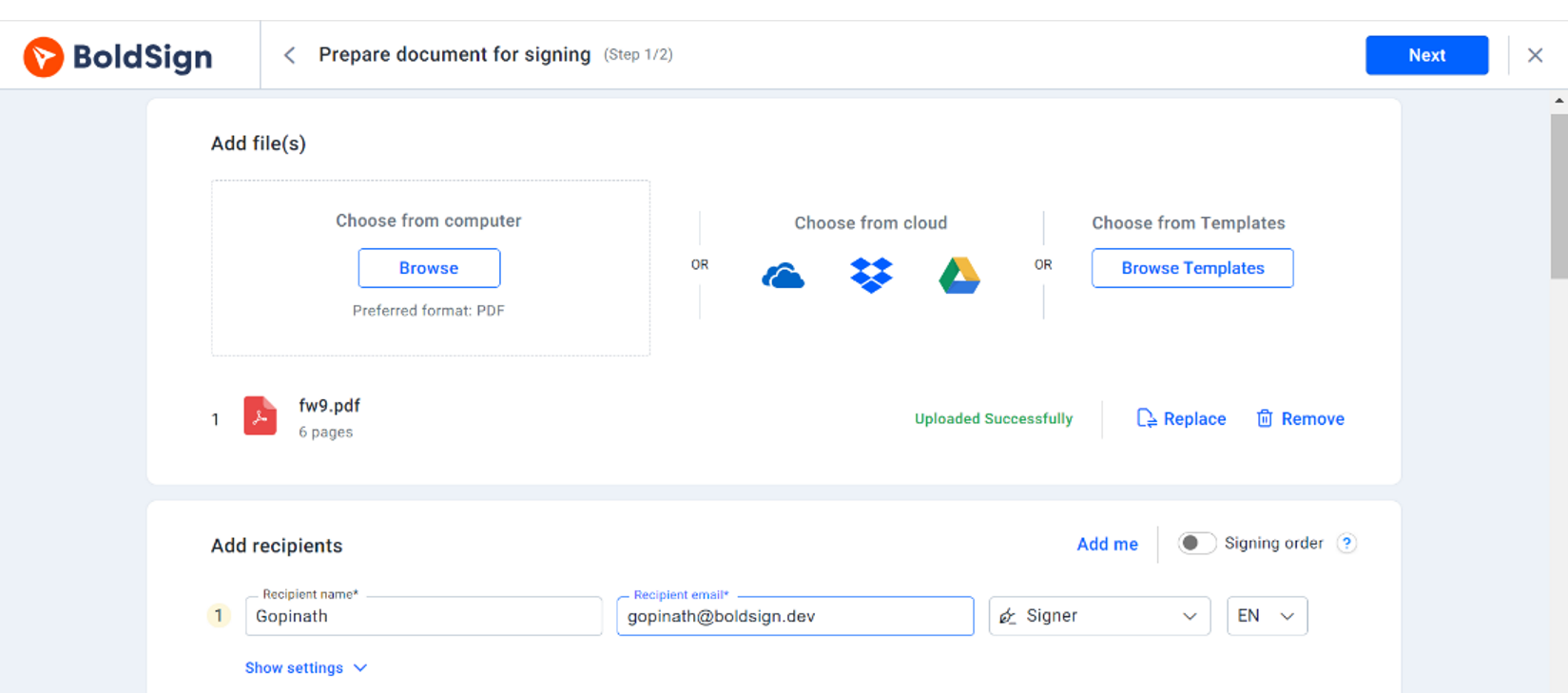 W-9 form with signers added