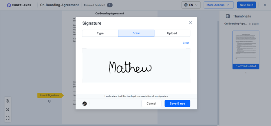 Adding signatures