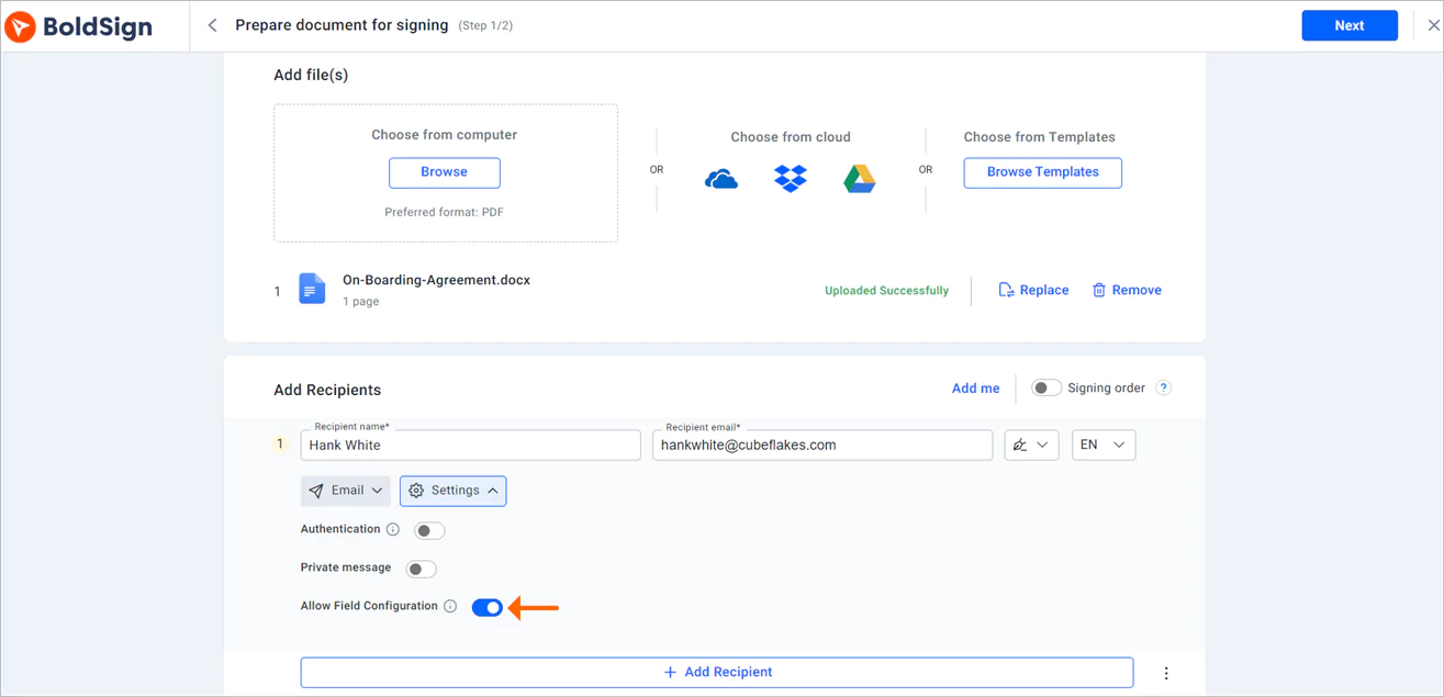 Allow field configuration option