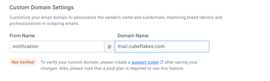 Create a support ticket for custom domain