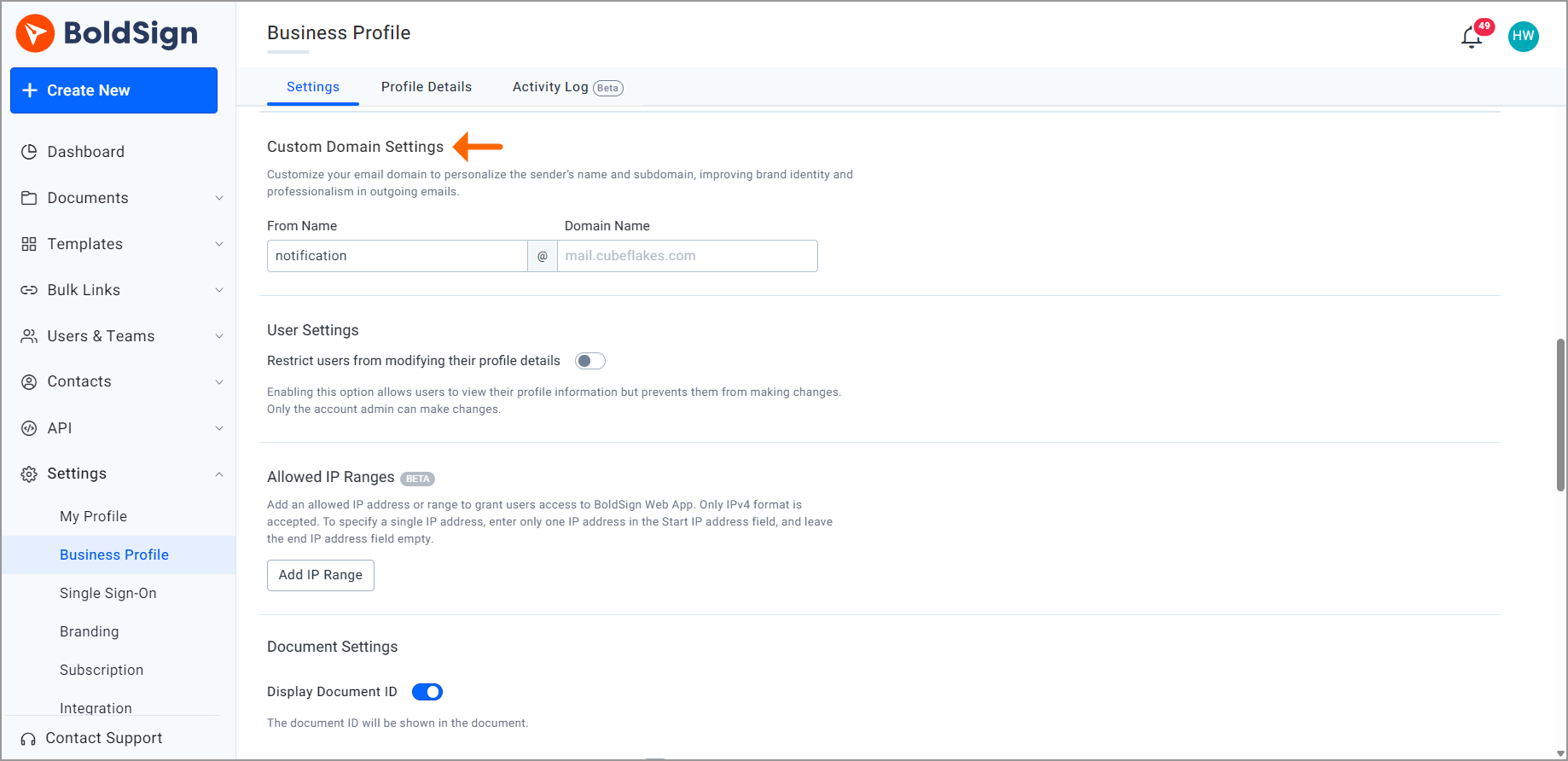 Custom Domain Settings