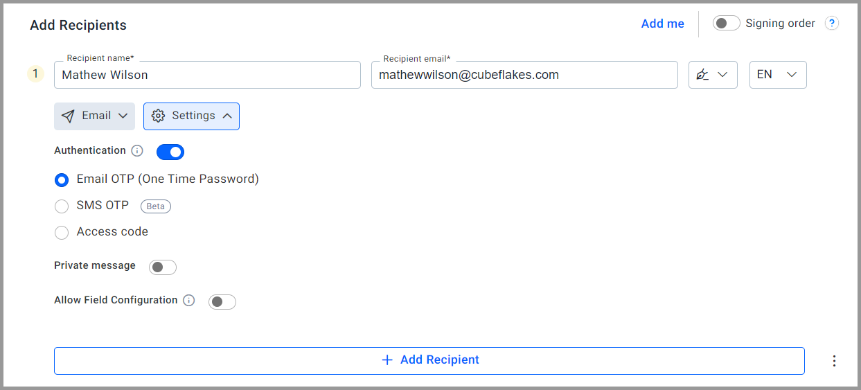 Signer authentication options