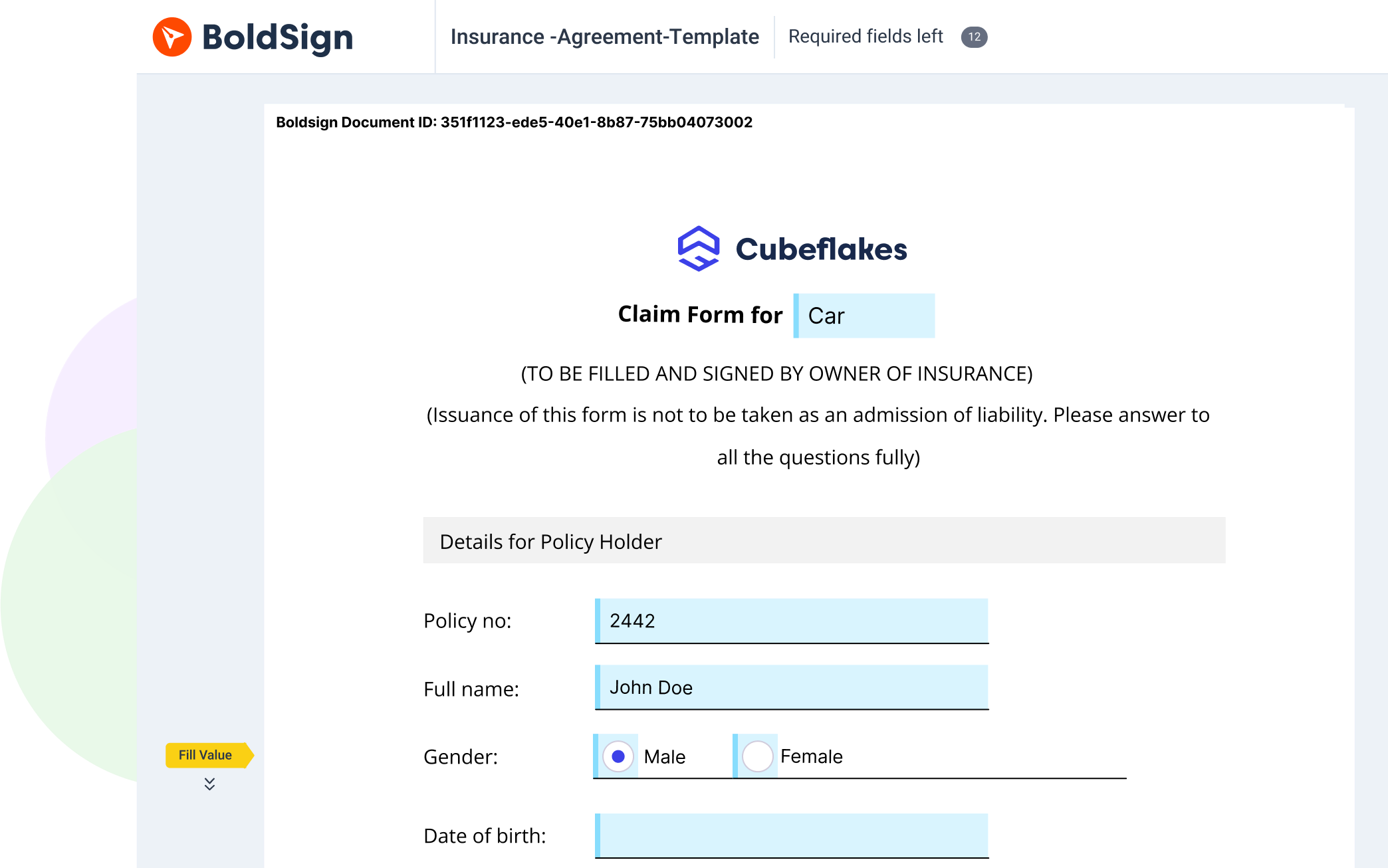 Get your insurance document signed in just a few clicks